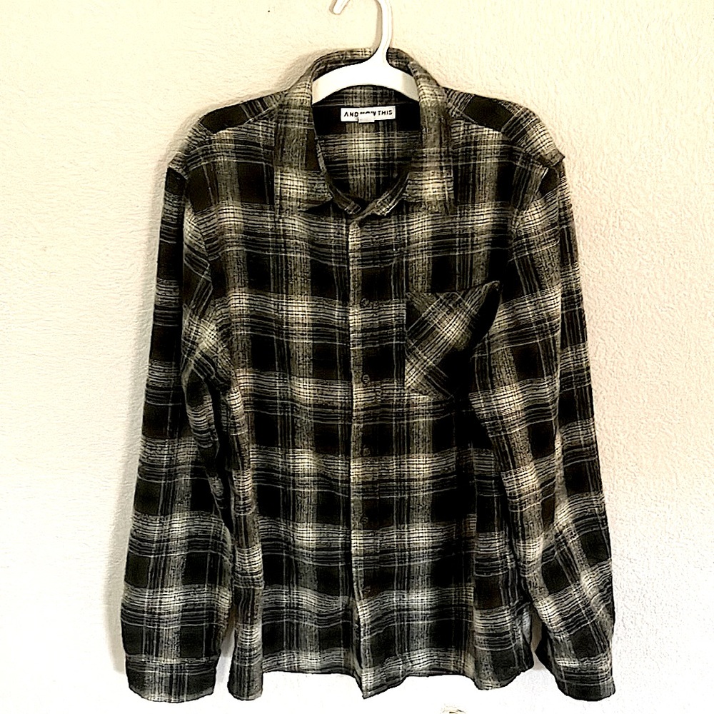 White grey and olive And Now This button down flannel size medium